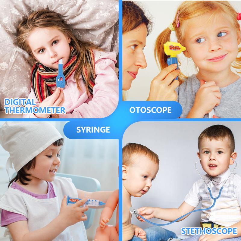 Fygurso Kids Doctor Play Set , Pretend Play Medical Kit with Stethoscope & Costume for Birthday Gift Blue
