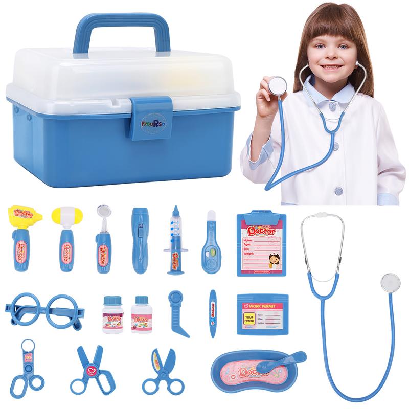 Fygurso Kids Doctor Play Set , Pretend Play Medical Kit with Stethoscope & Costume for Birthday Gift Blue