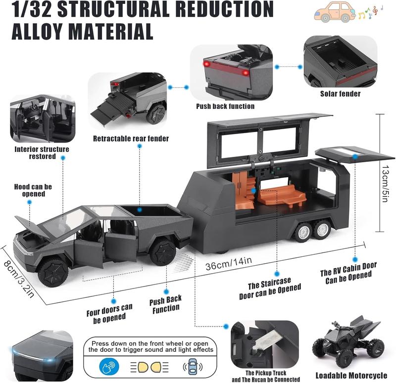 1/32 Diecast Metal Toy Trucks with Lights and Sounds, Cyber Boy's birthday gift, ，with Light and Sound Pull Back Toy Cars