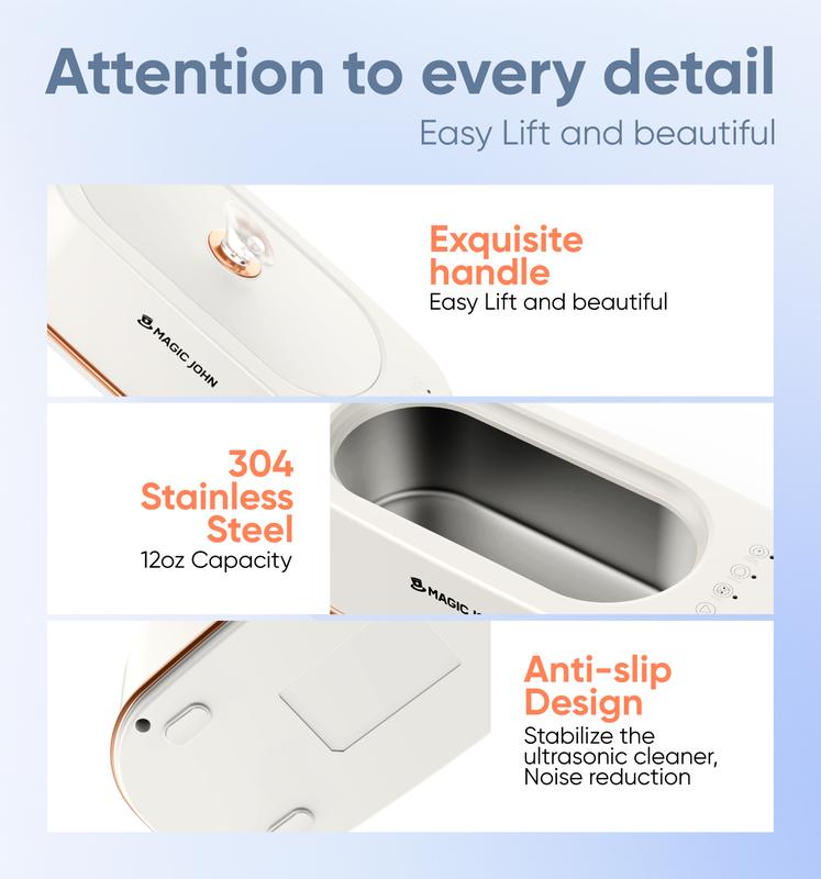 MAGIC JOHN 47KHz Ultrasonic Cleaner with Sterilization – Professional Jewelry & Eyewear Cleaning Machine, Portable for Home & Office