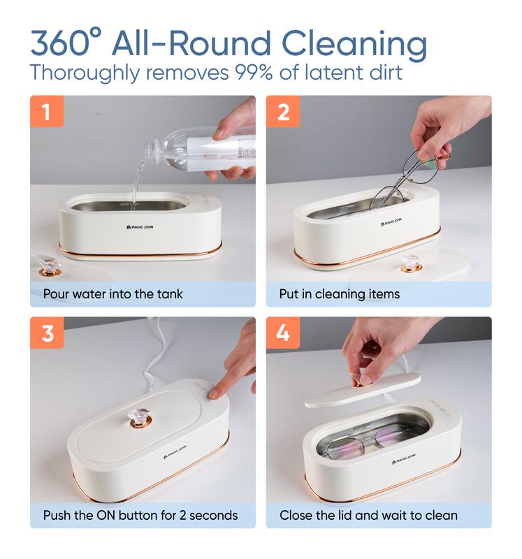 MAGIC JOHN 47KHz Ultrasonic Cleaner with Sterilization – Professional Jewelry & Eyewear Cleaning Machine, Portable for Home & Office