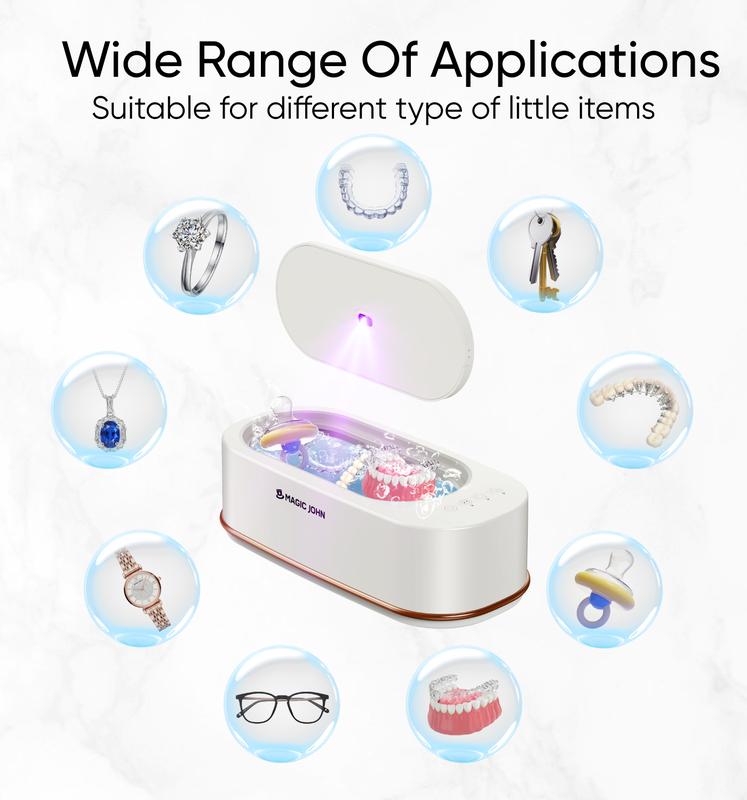 MAGIC JOHN 47KHz Ultrasonic Cleaner with Sterilization – Professional Jewelry & Eyewear Cleaning Machine, Portable for Home & Office