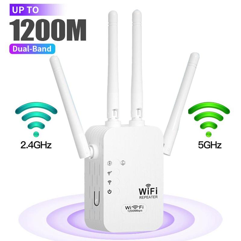 WiFi Extender 2025, 1200Mbps Dual Band (5GHz/2.4GHz) Signal Booster, Covers 10,000 sq. ft & 50 Devices, Repeater with Ethernet Port