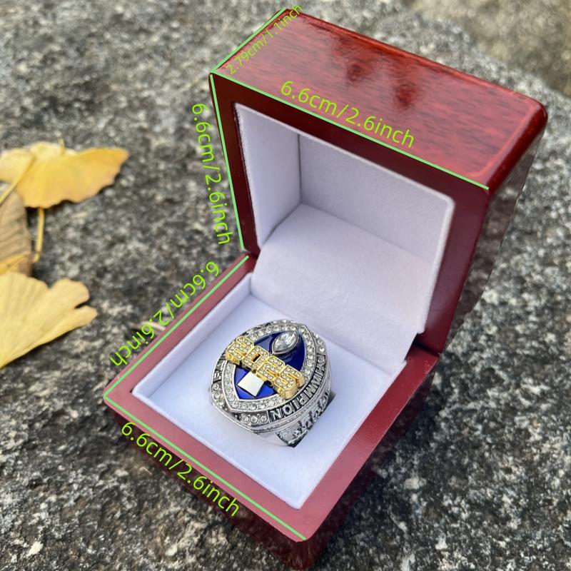 Mens fashion 2025 fantasy series trophy style football championship ring with brown wooden display box