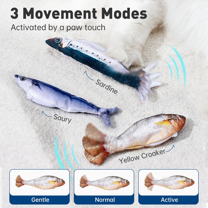 Bite-Sized Realistic Flopping Fish Cat Toys, 3 Pack, Interactive Cat Toys for All Breeds,