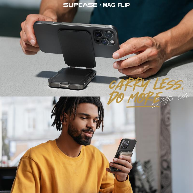 SUPCASE Magnetic Wallet with Stand Compatible with MagSafe, Hold 5 Cards,Adjustable Stand,RFID Blocking,Tripod Phone Stand Magnetic Credit Card Holder for iPhone 16/15/14/13/12 Series, Black Smartphone Travel Gadgets, FathersDayGift