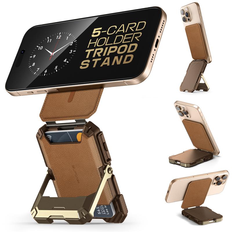 SUPCASE Magnetic Wallet with Stand Compatible with MagSafe, Hold 5 Cards,Adjustable Stand,RFID Blocking,Tripod Phone Stand Magnetic Credit Card Holder for iPhone 16/15/14/13/12 Series, Black Smartphone Travel Gadgets, FathersDayGift