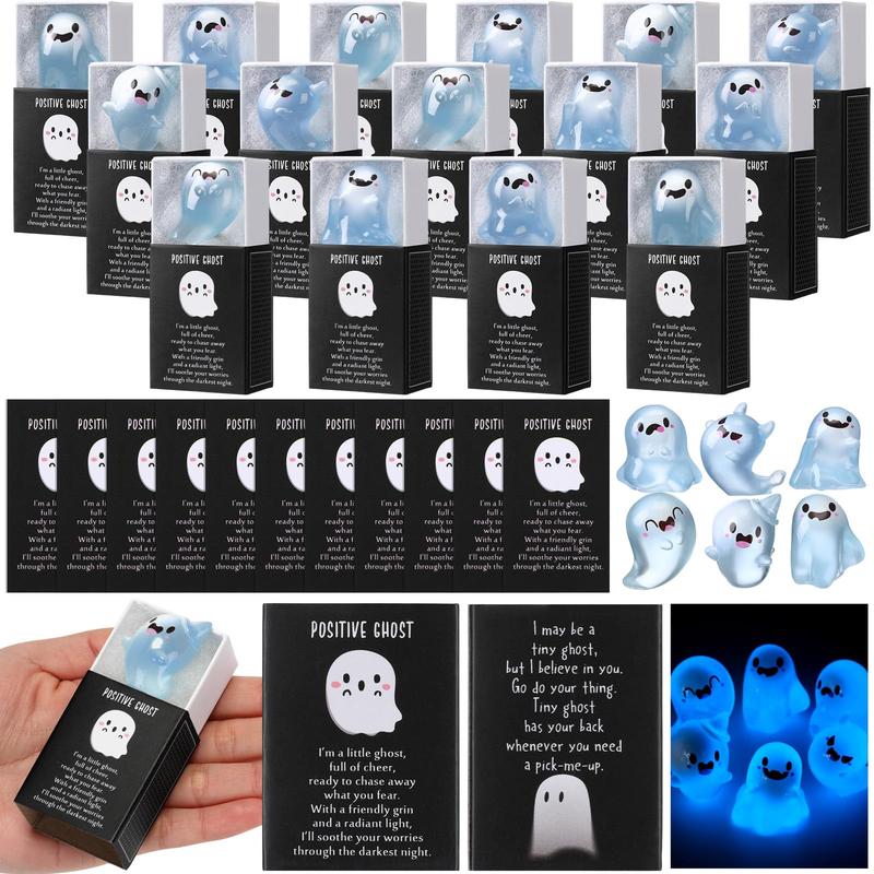 Halloween Mini Ghost Figures with Box Glow in the Dark Mini Resin for Halloween Party Favors Basket Stuffer Positive Gift for Coworkers Teacher Student