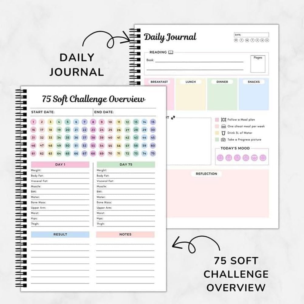 Soft Challenge Planner Notebook, 1 Count 75 Target Challenge Planner Notebook, Time Management & Efficiency Improvement Record Book,