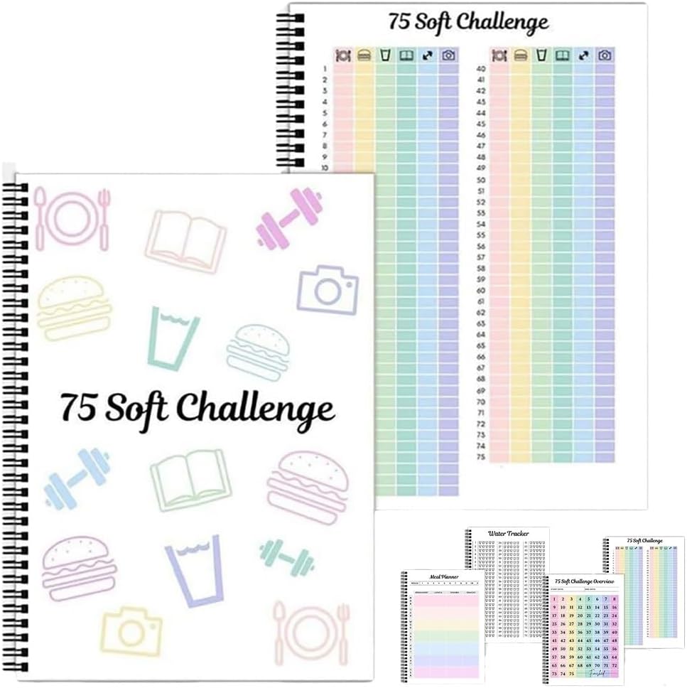 Soft Challenge Planner Notebook, 1 Count 75 Target Challenge Planner Notebook, Time Management & Efficiency Improvement Record Book,