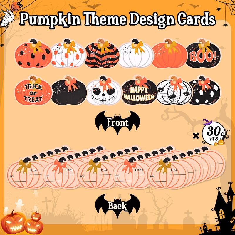 30 Pack Lollipop-Shaped Stationery Set with Pumpkin Cards Slap Bracelets Pencils Stickers Erasers Stampers Sharpener for Classroom Exchange School Boys Girls Party Favors