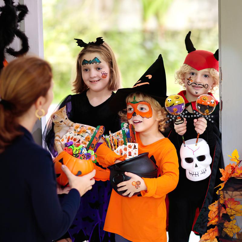 30 Pack Lollipop-Shaped Stationery Set with Pumpkin Cards Slap Bracelets Pencils Stickers Erasers Stampers Sharpener for Classroom Exchange School Boys Girls Party Favors