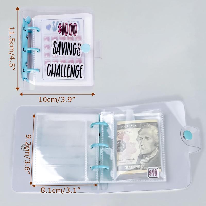 2PCS Mini Money Saving Binder, $1000 Money Saving Challenge Book Budget Binder with Envelopes Portable Deposit Anytime Anywhere，