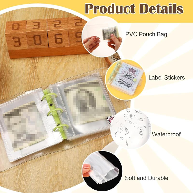 2PCS Mini Money Saving Binder, $1000 Money Saving Challenge Book Budget Binder with Envelopes Portable Deposit Anytime Anywhere，