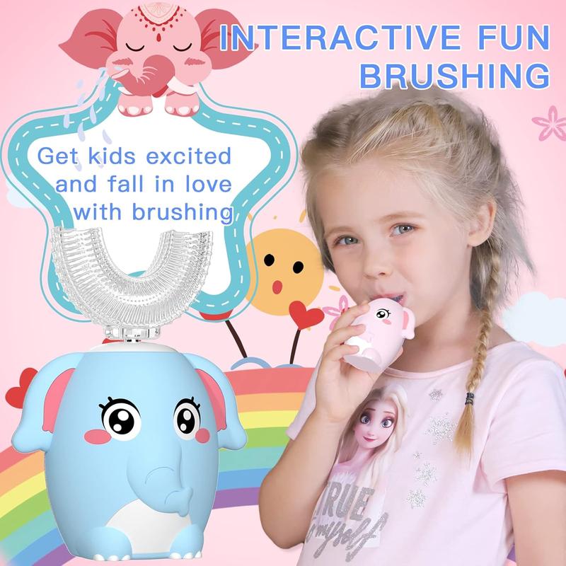 Kids Electric U Shaped Toothbrush Children Rechargeable Sonic Toothbrush Toddler baby toothbrushes with1-4 Brush Heads Full Mouth 6 Cleaning Modes Oral hygiene