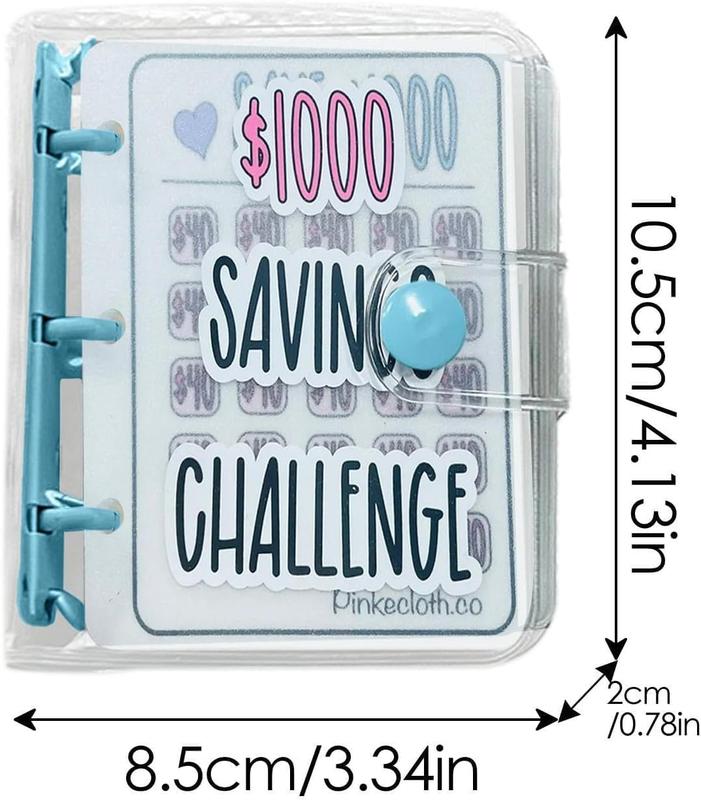2PCS Mini Money Saving Binder, $1000 Money Saving Challenge Book Budget Binder with Envelopes Portable Deposit Anytime Anywhere，