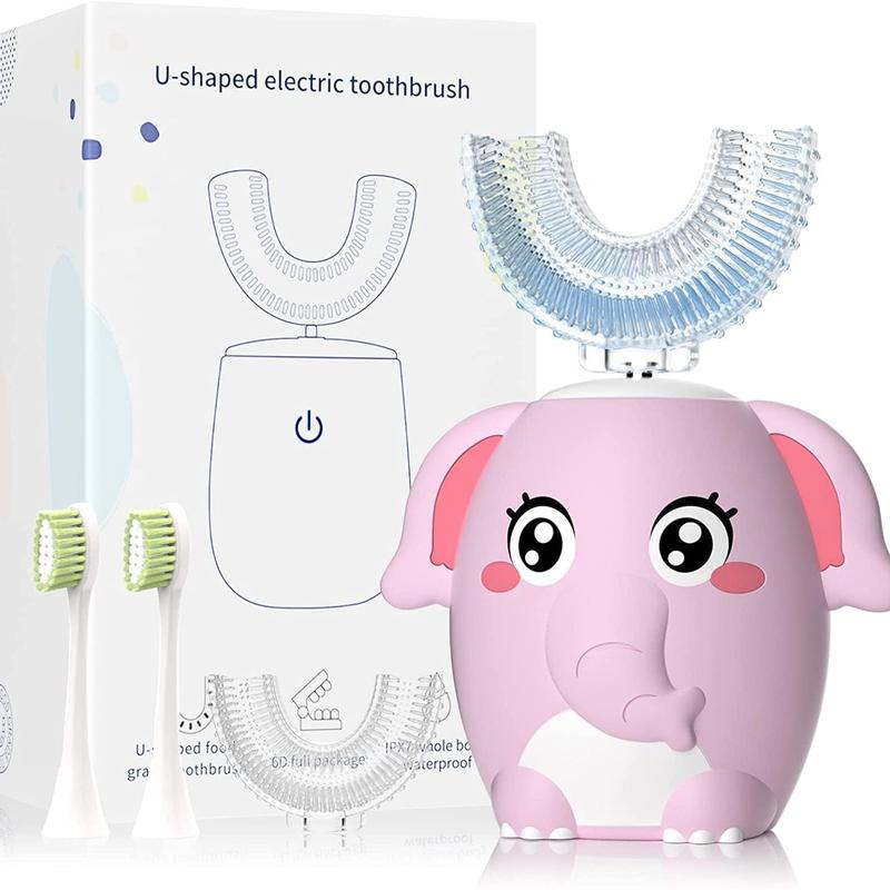 Kids Electric U Shaped Toothbrush Children Rechargeable Sonic Toothbrush Toddler baby toothbrushes with1-4 Brush Heads Full Mouth 6 Cleaning Modes Oral hygiene