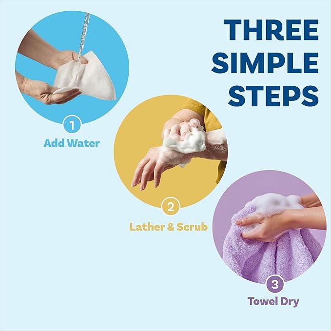 Scrubzz Disposable Rinse Free Bathing Wipes - 25 Pack - All-in-1 Single Use Shower Wipes, Simply Dampen, Lather, and Dry Without Shampoo or Rinsing