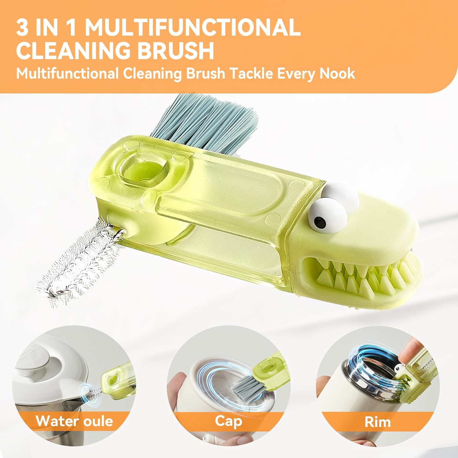 3-In-1 Multi-Function Gap Cleaner, Kitchen Cleaning Brush, Portable Cleaning Brush, Suitable For Cups, Baby Bottles, Lids, Thermos, Glasses And Kitchenware