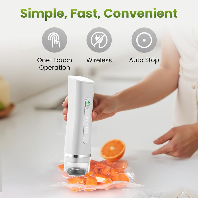 FEPPO Vacuum Sealer for Food with Visual Water Storage Tank, Handheld Saver Vacuum Sealer Machine with 30 Reusable Bags for 6X Preservation & Fresh