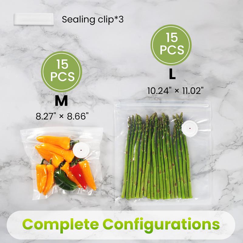 FEPPO Vacuum Sealer for Food with Visual Water Storage Tank, Handheld Saver Vacuum Sealer Machine with 30 Reusable Bags for 6X Preservation & Fresh