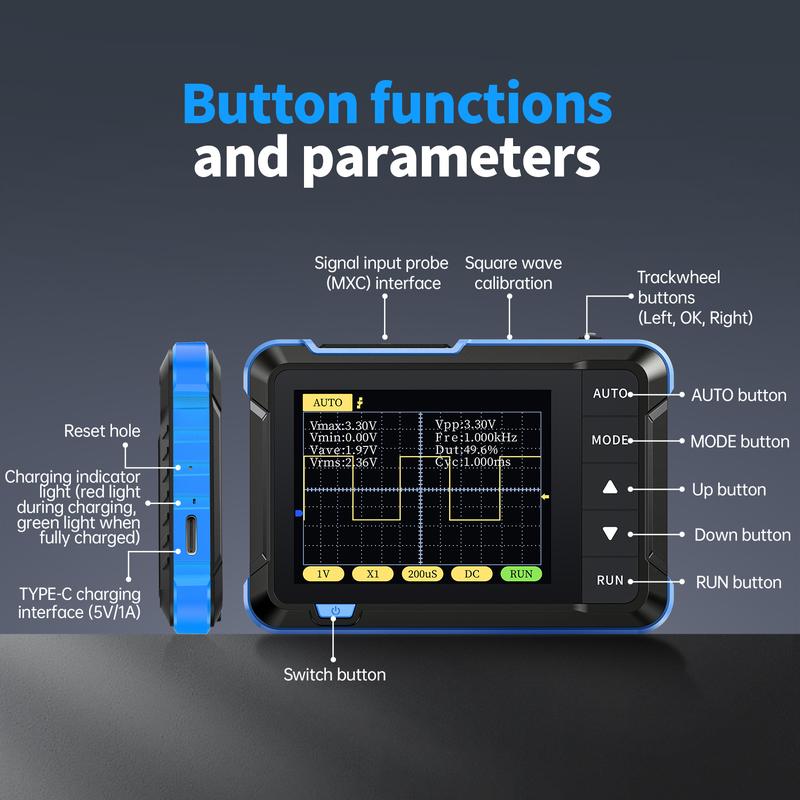 FNIRSI DSO152 Mini Handheld Digital Osciloscopio 2.5MSa/s 200KHz Analog Bandwidth 800VPP Support Firmware Upgrade PWM Output