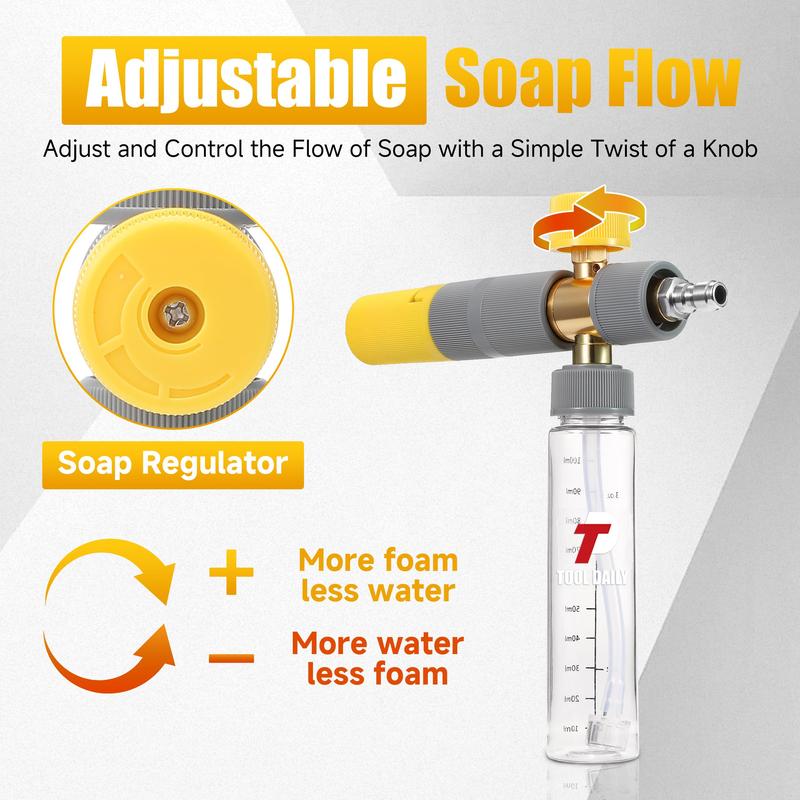 Tool Daily Foam Cannon Dual Connector, Mini Foam Cannon for Pressure Washer, 5 Power Washer Spray Nozzle Tips, 1/4 Inch Quick Connect