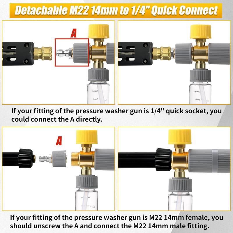 Tool Daily Foam Cannon Dual Connector, Mini Foam Cannon for Pressure Washer, 5 Power Washer Spray Nozzle Tips, 1/4 Inch Quick Connect