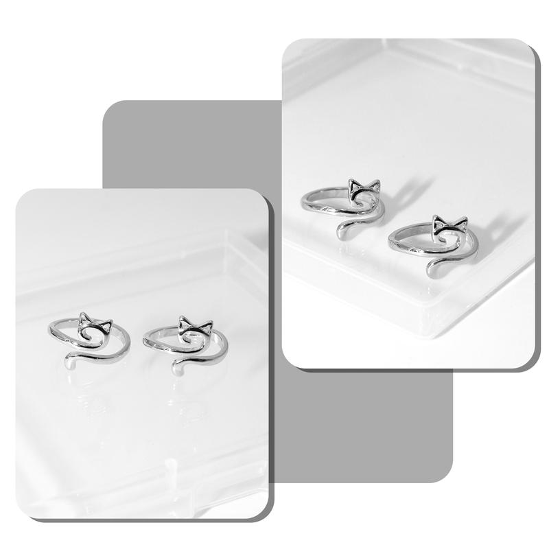 Crochet Ring for Finger Yarn Guide, 2 Count Adjustable Cat Design Knitting Loop Crochet Ring with Box, Knitting Accessory