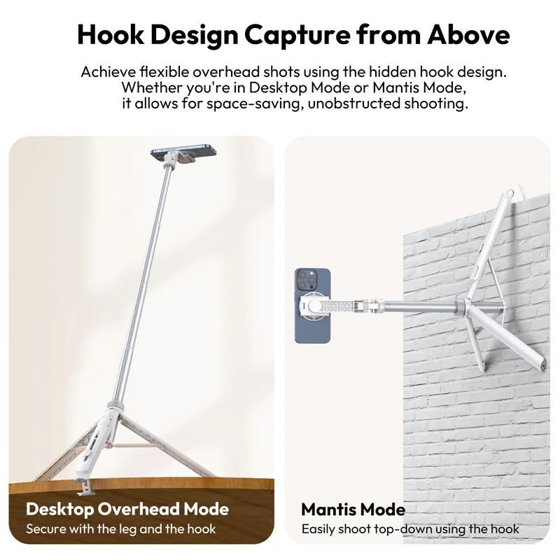 Ulanzi TT88 Overhead Selfie Stick 1.44M with MagSafe Clamp Photograph Tripod for Phone Livestreaming Vlog with Remote Control