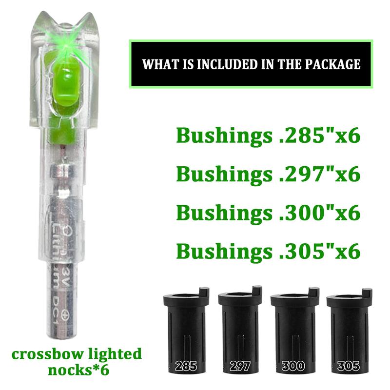 6pcs Lighted Crossbow Nocks For .285/.297/.300/.305 Inch Arrows Green Multi Angle Application General Use Red Dot Scope