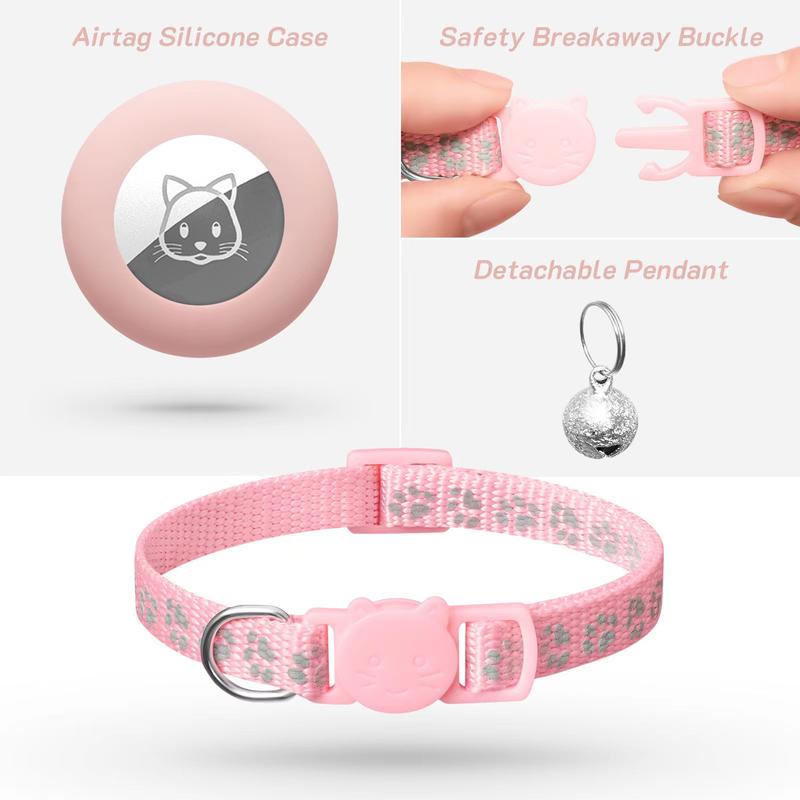 2 Pack Airtag Cat Collar Breakaway with Bell,Reflective Kitten Collar with Cat Collar Airtag Holder,Adjustable 7-12In,Safety Buckle(No AirTag included)