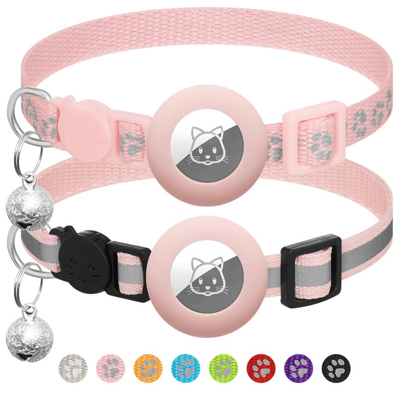 2 Pack Airtag Cat Collar Breakaway with Bell,Reflective Kitten Collar with Cat Collar Airtag Holder,Adjustable 7-12In,Safety Buckle(No AirTag included)