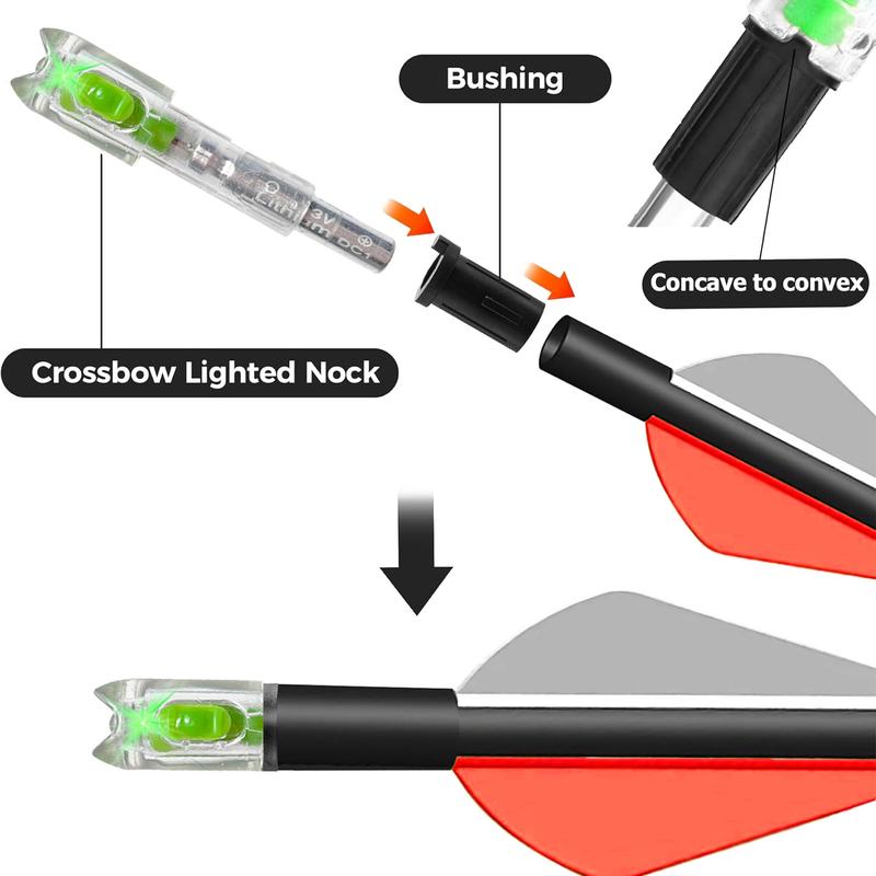 6pcs Lighted Crossbow Nocks For .285/.297/.300/.305 Inch Arrows Green Multi Angle Application General Use Red Dot Scope