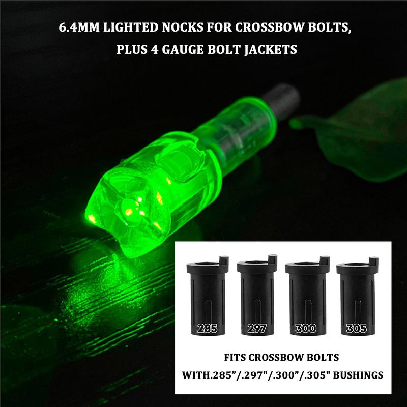 6pcs Lighted Crossbow Nocks For .285/.297/.300/.305 Inch Arrows Green Multi Angle Application General Use Red Dot Scope