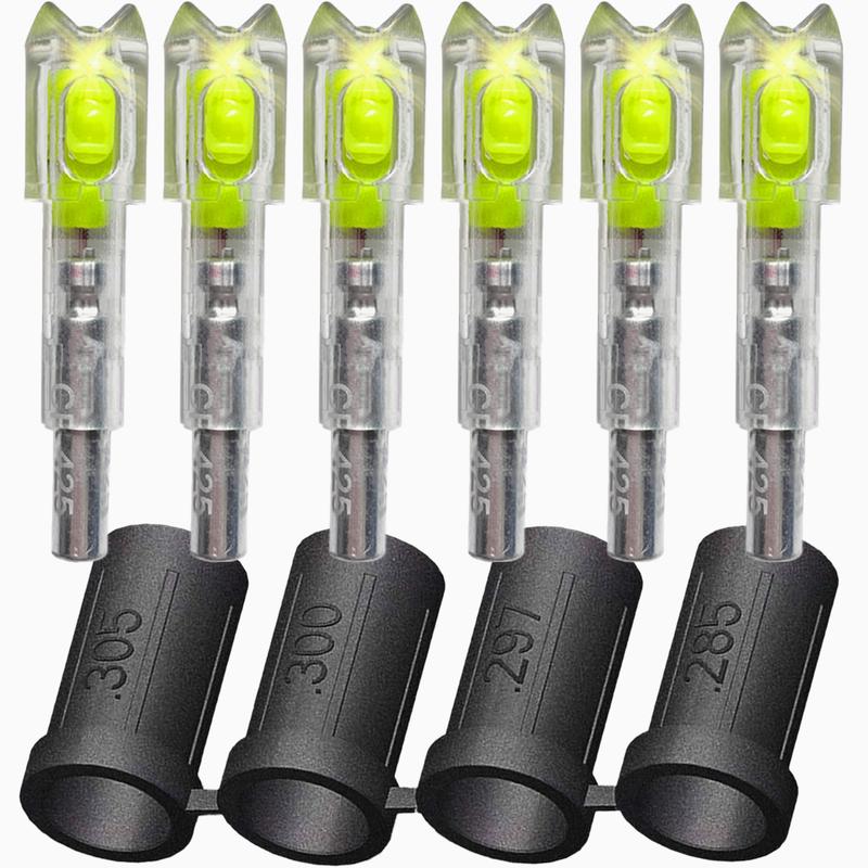 6pcs Lighted Crossbow Nocks For .285/.297/.300/.305 Inch Arrows Green Multi Angle Application General Use Red Dot Scope