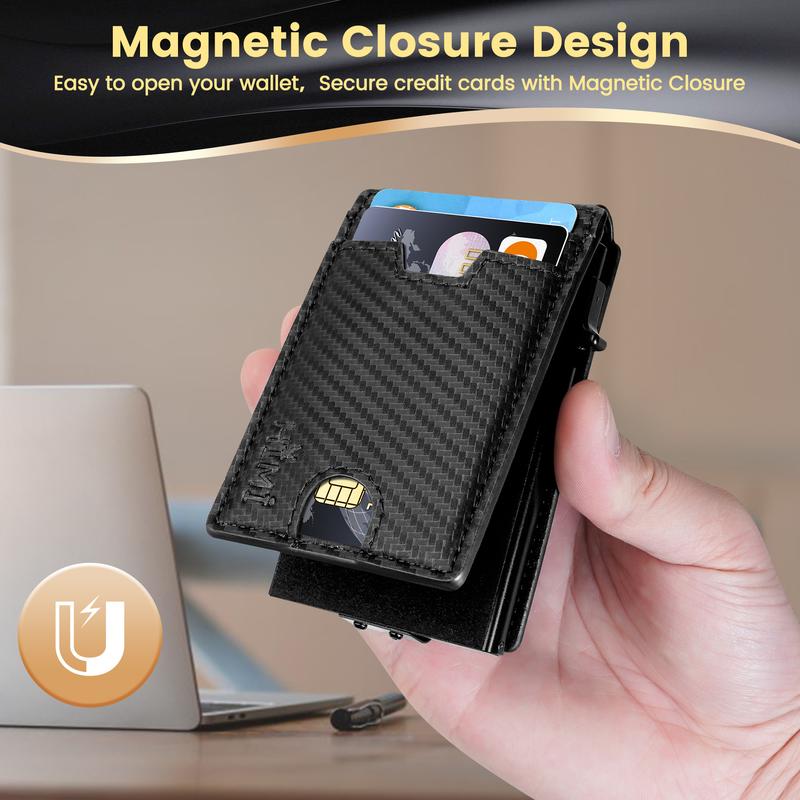 Wallet for Men with Money Clip RFID Blocking Minimalist Wallet Pop Up Aluminum Case Slim Credit Card Holder with Gift Box