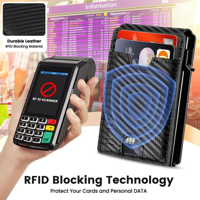 Wallet for Men with Money Clip RFID Blocking Minimalist Wallet Pop Up Aluminum Case Slim Credit Card Holder with Gift Box
