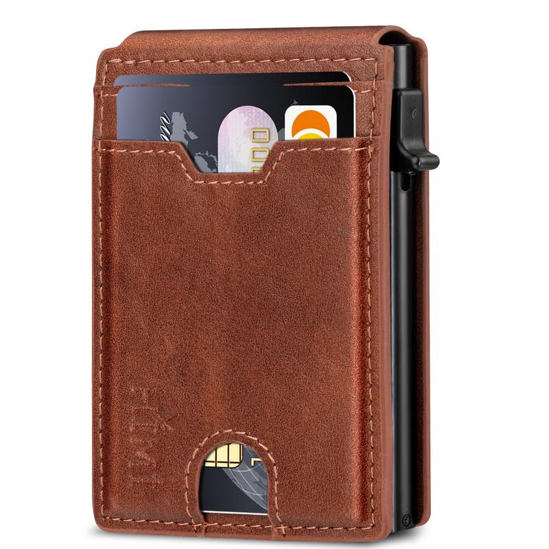 Wallet for Men with Money Clip RFID Blocking Minimalist Wallet Pop Up Aluminum Case Slim Credit Card Holder with Gift Box
