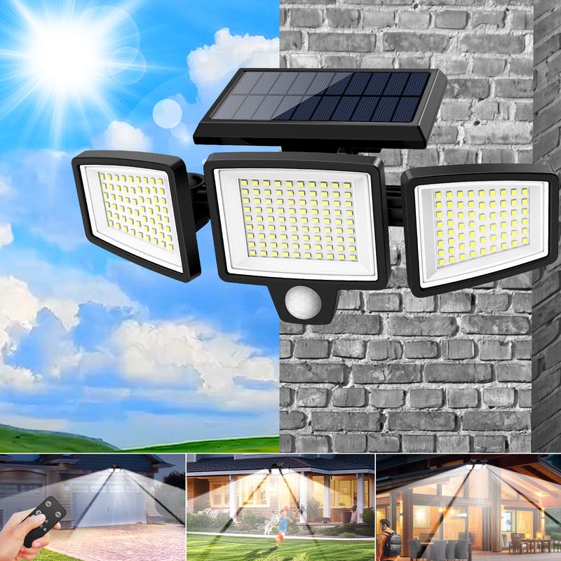 Tuffenough Solar Outdoor Lights 2500LM 210LED Security Lights,3 Heads Dimmable SpotLights with 3 Modes,IP65 Waterproof