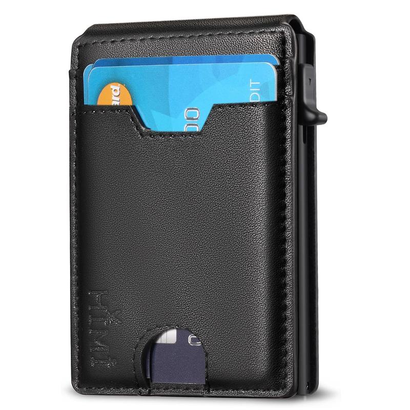 Wallet for Men with Money Clip RFID Blocking Minimalist Wallet Pop Up Aluminum Case Slim Credit Card Holder with Gift Box