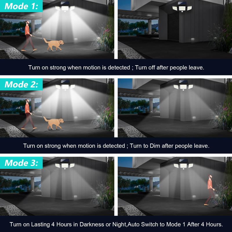 Tuffenough Solar Outdoor Lights 2500LM 210LED Security Lights,3 Heads Dimmable SpotLights with 3 Modes,IP65 Waterproof