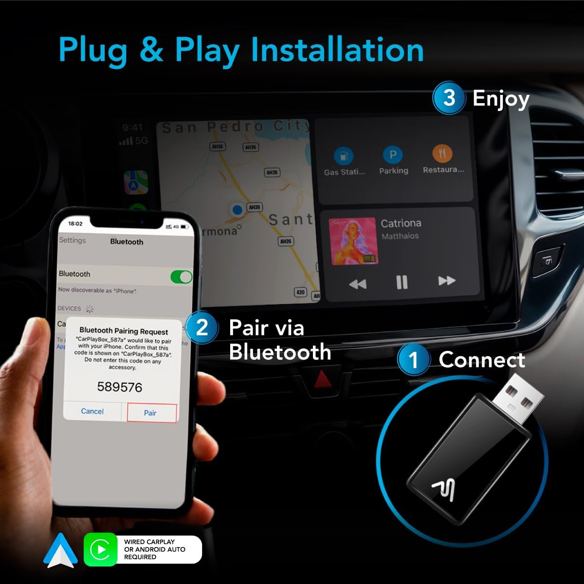 2026 Wireless CarPlay Adapter 8PRO by AUTOSKY – Convert Wired to Wireless, Plug & Play, Fast & Stable Connection, Apple & Android Auto Compatible