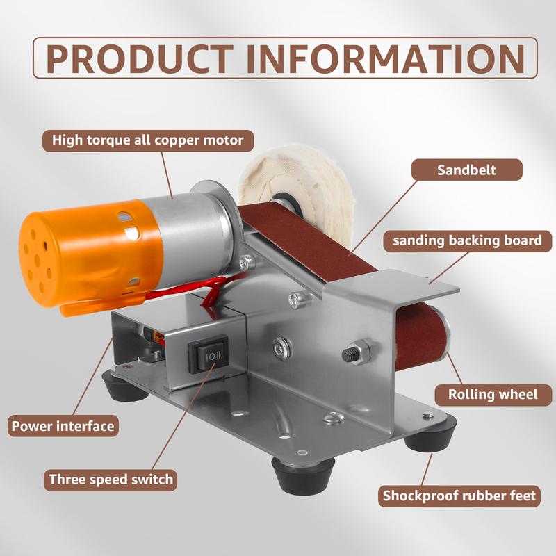 PoDhey Mini Belt Sander Multifunctional Electric Belt Grinder 7 Adjustable Speed Electric Polishing Sharpener Machine Heavy Duty Stainless Steel Small Electric Sander with 30 Sanding Belt for Metal