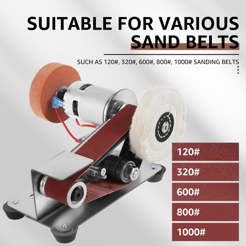 PoDhey Mini Belt Sander Multifunctional Electric Belt Grinder 7 Adjustable Speed Electric Polishing Sharpener Machine Heavy Duty Stainless Steel Small Electric Sander with 30 Sanding Belt for Metal