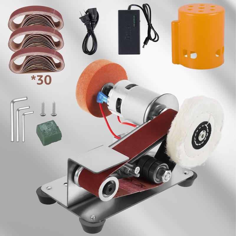 PoDhey Mini Belt Sander Multifunctional Electric Belt Grinder 7 Adjustable Speed Electric Polishing Sharpener Machine Heavy Duty Stainless Steel Small Electric Sander with 30 Sanding Belt for Metal