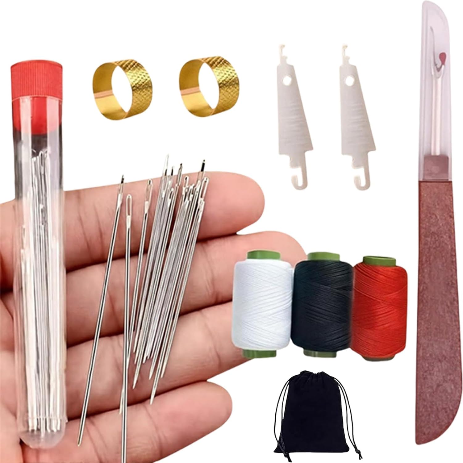 34PCS Big Eye Steel Needles Set - Long & Thin Handmade Quilting & Sewing Needles Kit for DIY Sewing Projects