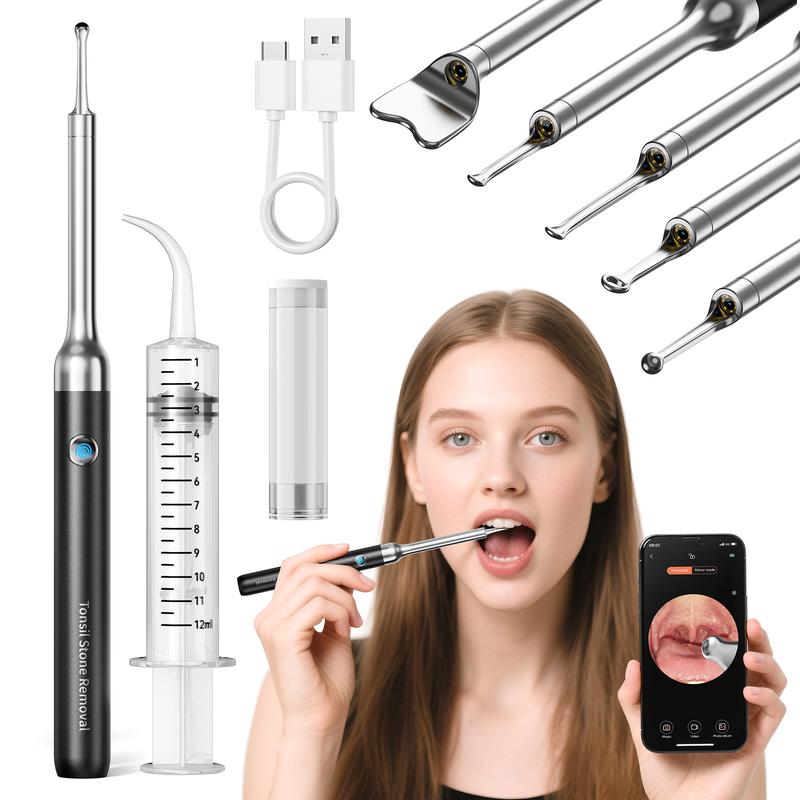 Tonsil Stone Remover Kit with Camera & Light - WiFi Connected for iOS/Android, 5 Attachments, Rechargeable (USB/Battery)