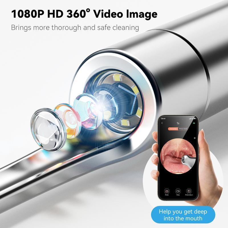 Tonsil Stone Remover Kit with Camera & Light - WiFi Connected for iOS/Android, 5 Attachments, Rechargeable (USB/Battery)