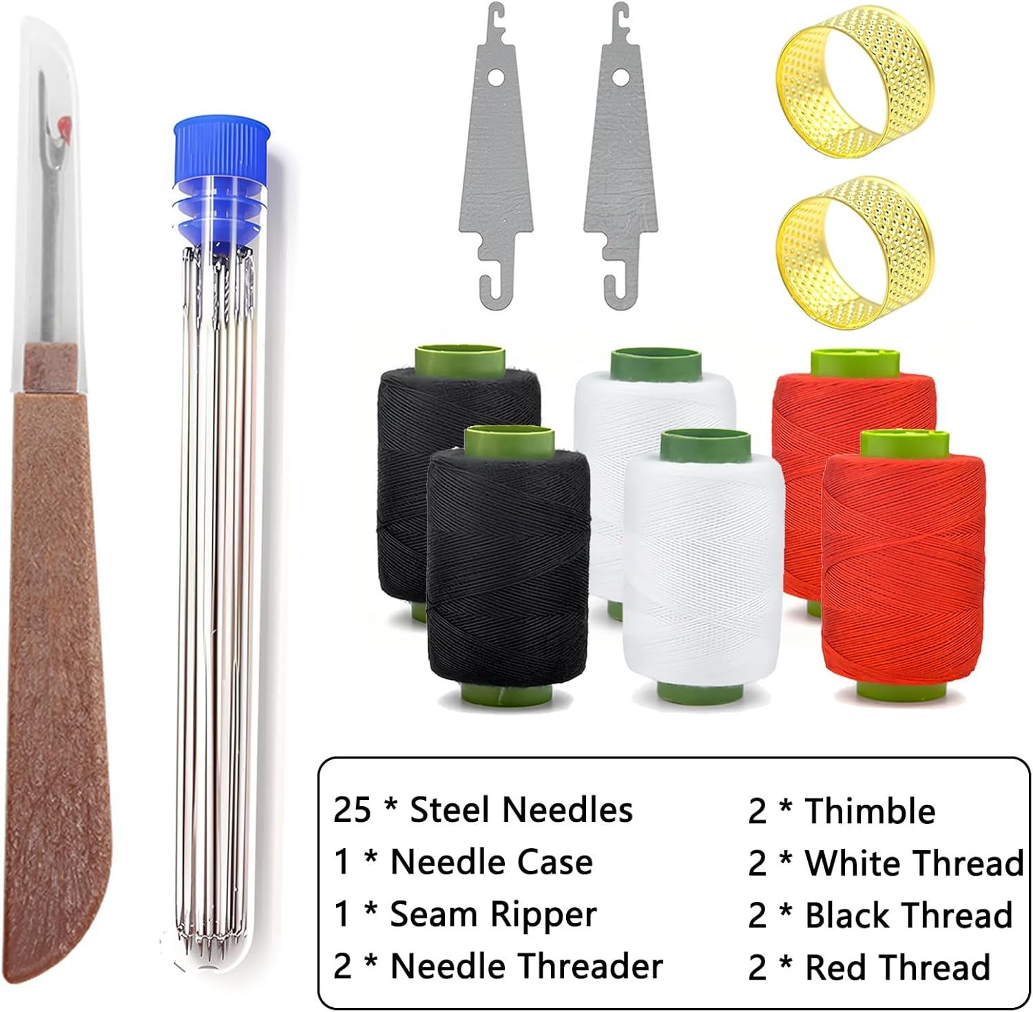 34PCS Big Eye Steel Needles Set - Long & Thin Handmade Quilting & Sewing Needles Kit for DIY Sewing Projects